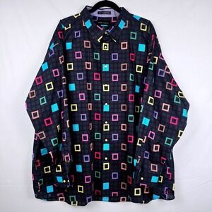 Paul Fredrick 4XL Classic Fit Shirt Long Staple Cotton Geometric Black Mens